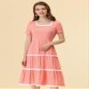 Allegra K Midi Dress for Women's Short Sleeve Tiered Square Neck Long Dresses Large Pink view 2