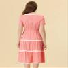 Allegra K Midi Dress for Women's Short Sleeve Tiered Square Neck Long Dresses Large Pink view 4
