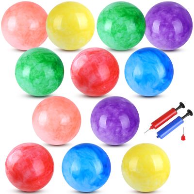 GCQJOQ 12 Pcs Playground Balls with 2Pump, 9 Inches Marbleized Bouncy Balls for Kids, School, Beach, Indoor/Outdoor Play Balls