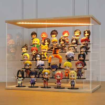 LANSCOERY LED Lighted Acrylic Display Case, 6 Tier Display Box for Collectibles and Action Figures, Clear Dustproof Organizer with Wooden Base  19.3x11.8x14.7inch