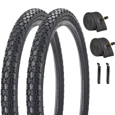 2 Pack Black Wall Cruiser Bike Tires and Tubes (Pair Black Wall Tires and Tubes)