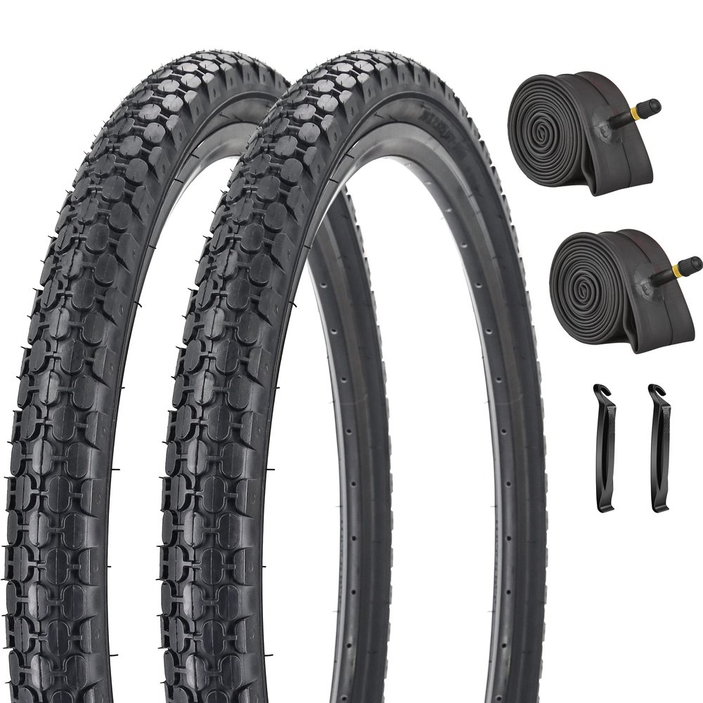 2 Pack Black Wall Cruiser Bike Tires and Tubes (Pair Black Wall Tires and Tubes)