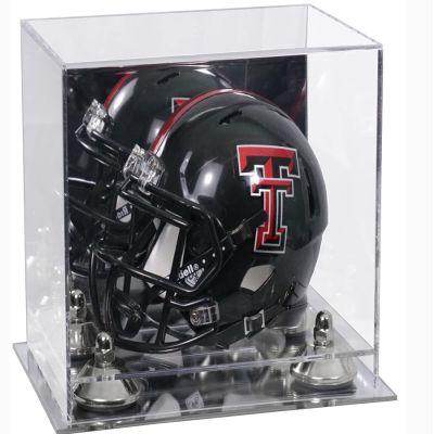 Better Display Cases Acrylic Mini - Miniature Football Helmet (not Full Size) Display Case with Mirror Case, Silver Risers and Mirror Base (V45/A003)