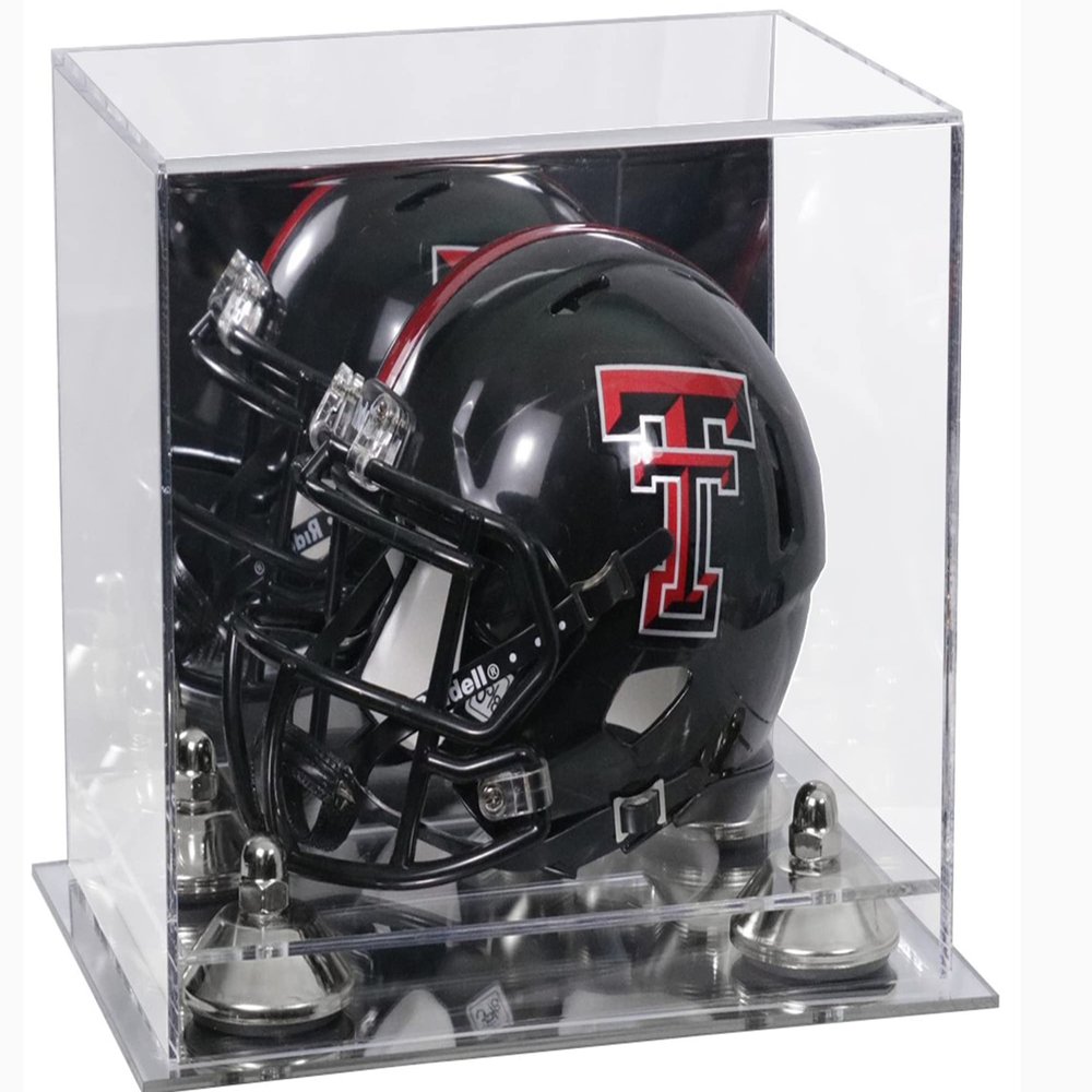Better Display Cases Acrylic Mini - Miniature Football Helmet (not Full Size) Display Case with Mirror Case, Silver Risers and Mirror Base (V45/A003)