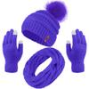 Aneco Womens Winter Warm Sets Knitted Fur Pompoms Beanie Hat Circle Loop Scarf Touch Screen Gloves Winter Favor Accessories view 1