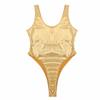 Huimingda Retro 80s/90s Leotard Womens One Piece Swimsuit Shiny Metallic High Cut Bikini Swimwear Bathing Suit Gold Large view 3