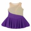Oyolan Kids Girls Ice Skating Sparkle Diamond V-Shaped Sheer Tulle Splice Leotard A-line Dress for Latin Jazz Purple H 12 Years view 4