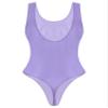 Fldy Womens Sexy Sleeveless High Cut Bodysuit Retro Oil Glossy Swimwear Monokini Leotard Sportswear Purple A X-Large view 3