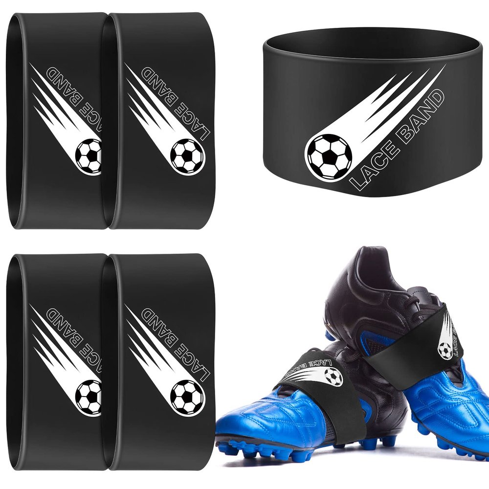 Patelai 4 Pcs Soccer Cleat Lace Cover Football Shoe Band Soccer Shoe Cover Football Cleat Bands Youth Adult for Season (Kids,Black)