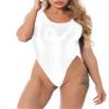 Jugaoge Womens Shiny Oil High Cut Thong Bodysuit Monokini Swimsuit Sleeveless Lingerie Leotards White X-Large view 1
