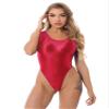 Fldy Womens Sexy Sleeveless High Cut Bodysuit Retro Oil Glossy Swimwear Monokini Leotard Sportswear Red A X-Large view 1