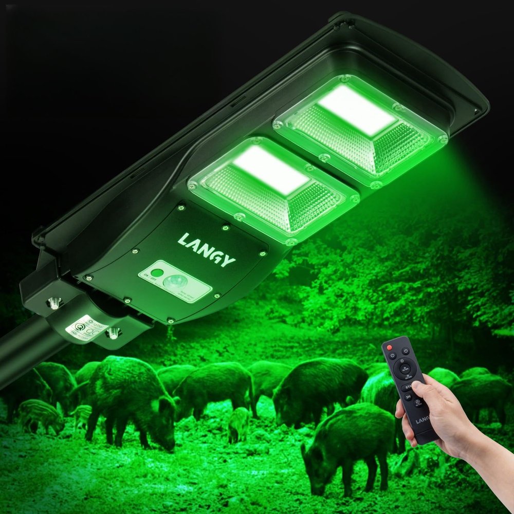 LANGY Hog Hunting Lights, Hog Light 16000LM Solar Green Light for Hunting Hogs Deers, Feeder Lights for Night Hunting Motion Activated with Remote,19" Metal Bracket is Included