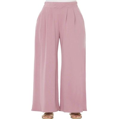 noflik Women's Comfy High Waisted Knit Wide Leg Pants with Elastic Waistband (Mauve, M)