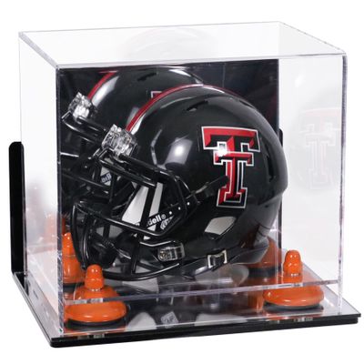 Better Display Cases Acrylic Mini - Miniature Football Helmet (not Full Size) Display Case with Mirror Case, Orange Risers , Wall Mount and Mirror Base (V45/A003)