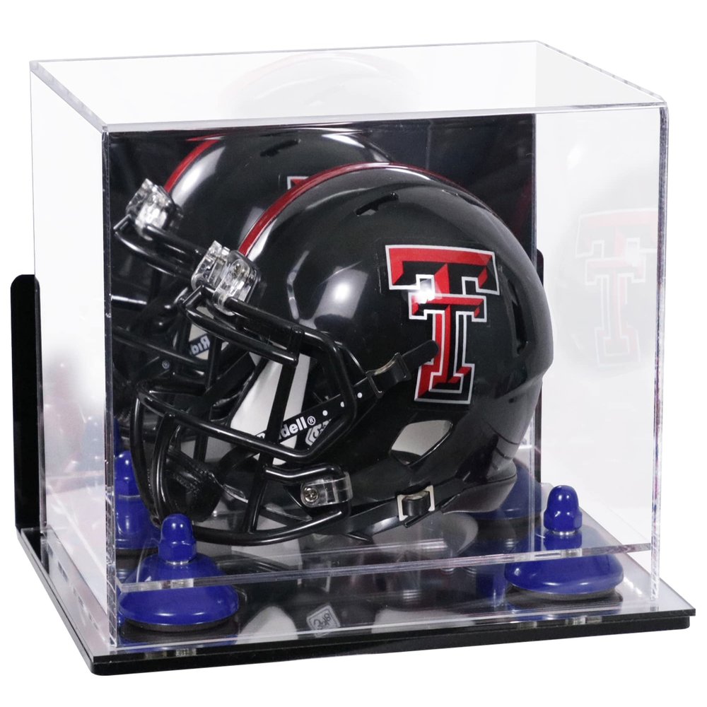 Better Display Cases Acrylic Mini - Miniature Football Helmet (not Full Size) Display Case with Mirror Case, Navy Blue Risers , Wall Mount and Mirror Base (V45/A003)
