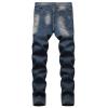 Men's Distressed Washed Stretch Jeans Ripped Slim Fit Biker Denim Pants Vintage Moto Straight Leg Comfy Jean (Dark Blue,30) view 2