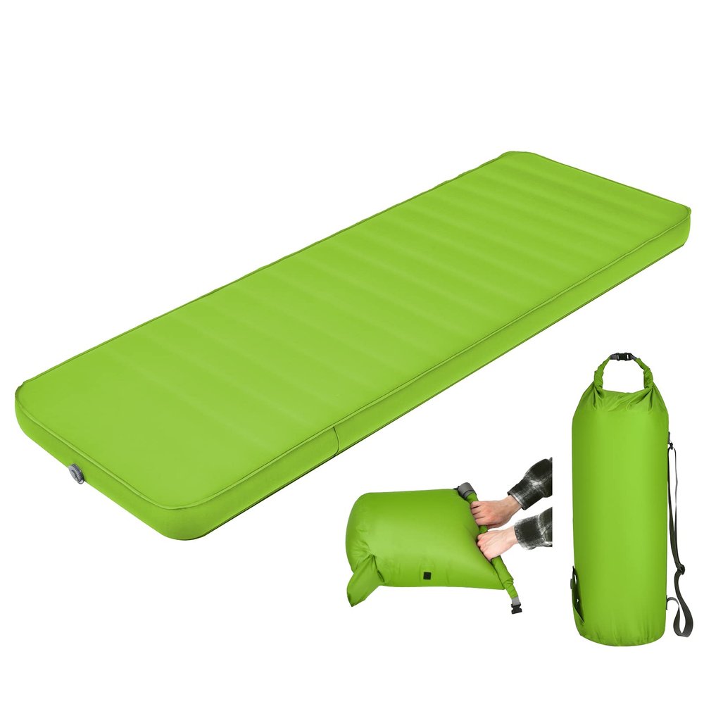 BestComfort Sleeping Pad for Camping with 2-in-1 Air Pump Sack Carry Bag, 4inch Inflatable Camping Mattress for Backpacking Hiking Car Traveling, Waterproof Ultralight Camping Sleeping Mat, Green
