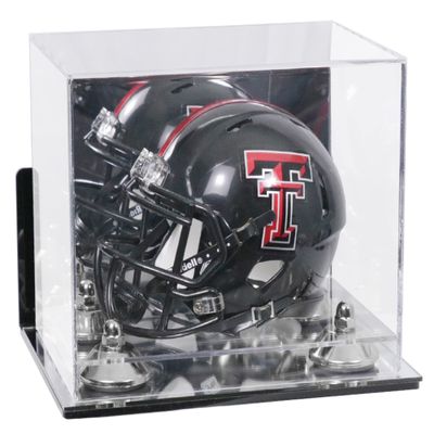 Better Display Cases Acrylic Mini - Miniature Football Helmet (not Full Size) Display Case with Mirror Case, Silver Risers , Wall Mount and Mirror Base (V45/A003)