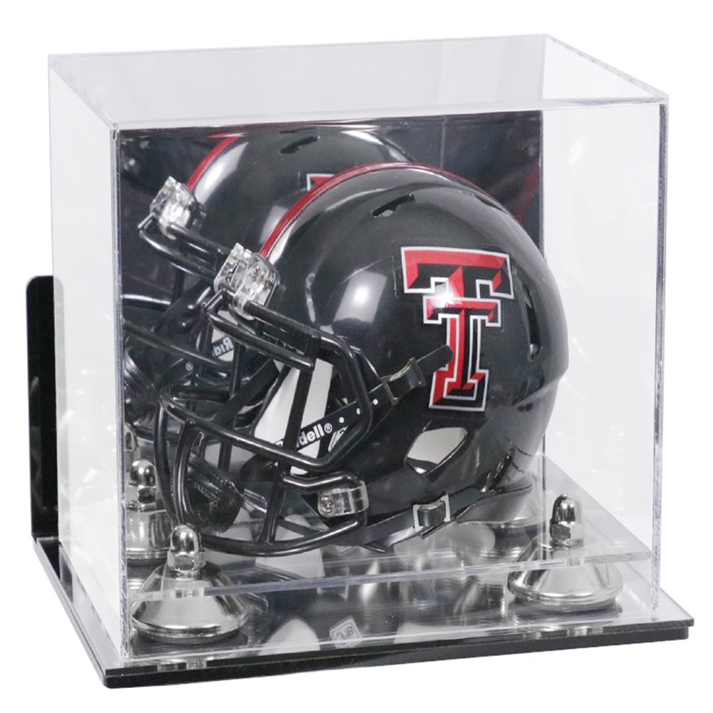 Better Display Cases Acrylic Mini - Miniature Football Helmet (not Full Size) Display Case with Mirror Case, Silver Risers , Wall Mount and Mirror Base (V45/A003)
