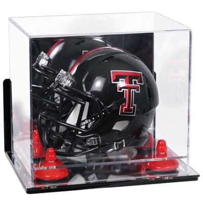 Better Display Cases Acrylic Mini - Miniature Football Helmet (not Full Size) Display Case with Mirror Case, Red Risers , Wall Mount and Mirror Base (V45/A003)