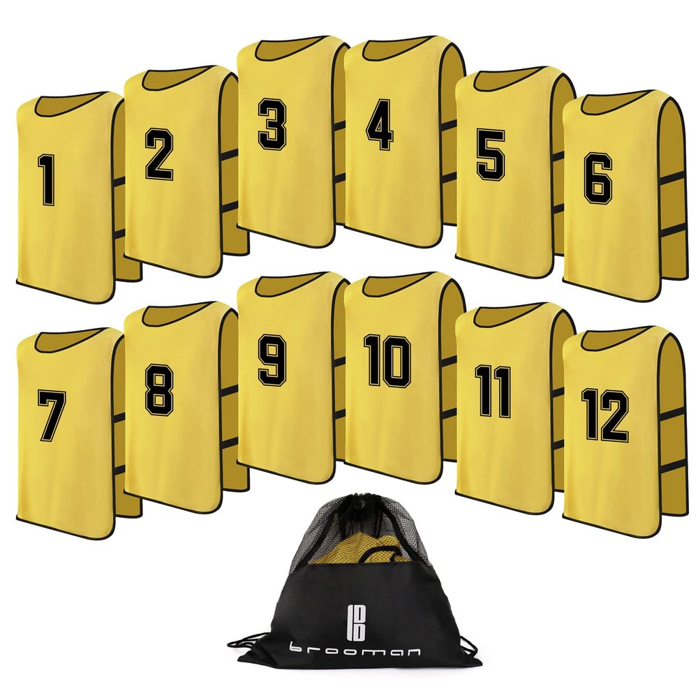 brooman Scrimmage Training Vest Kids Youth Adult Soccer Practice Jersey Athletic Pinnies (L,Yellow-1)