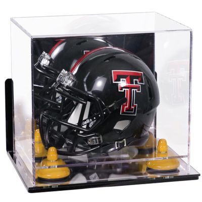 Better Display Cases Acrylic Mini - Miniature Football Helmet (not Full Size) Display Case with Mirror Case, Yellow Risers , Wall Mount and Mirror Base (V45/A003)