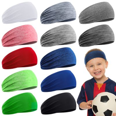 12 Pieces 16 Inch Wicking Elastic Athletic Sweatband Headbands - Soft Hairbands for Sports, Toddlers, Boys and Girls (Dark Colors)