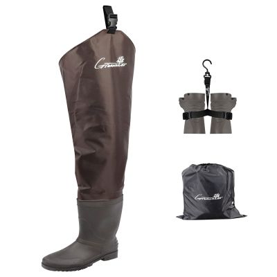 GREENWATER Hip Waders for Men Women with Boots Waterproof,2-Ply PVC/Nylon Adult Bootfoot Hip Waders with Cleated for Fishing & Hunting (Brown, M8/W10)
