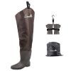 GREENWATER Hip Waders for Men Women with Boots Waterproof,2-Ply PVC/Nylon Adult Bootfoot Hip Waders with Cleated for Fishing & Hunting (Brown, M8/W10) view 1
