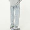 Maiyifu-GJ Men Distressed Paint Splatter Jeans Vintage Washed Straight Fit Denim Pants Retro Hip Hop Loose Jean Trousers (Light Blue,X-Small) view 3