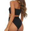 AIBEARTY Women Sexy Off Shoulder Bandeau Two Piece Bikini Set Push Up Metal Ring High Waist Swimwear Bathing Suit view 3
