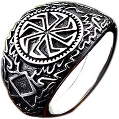 QQTQQ Nose Viking for Men Scandinavian Warrior Slavic Sonnenrad Runic Amulet Stainless Steel Ring (Ring_Size : 10)
