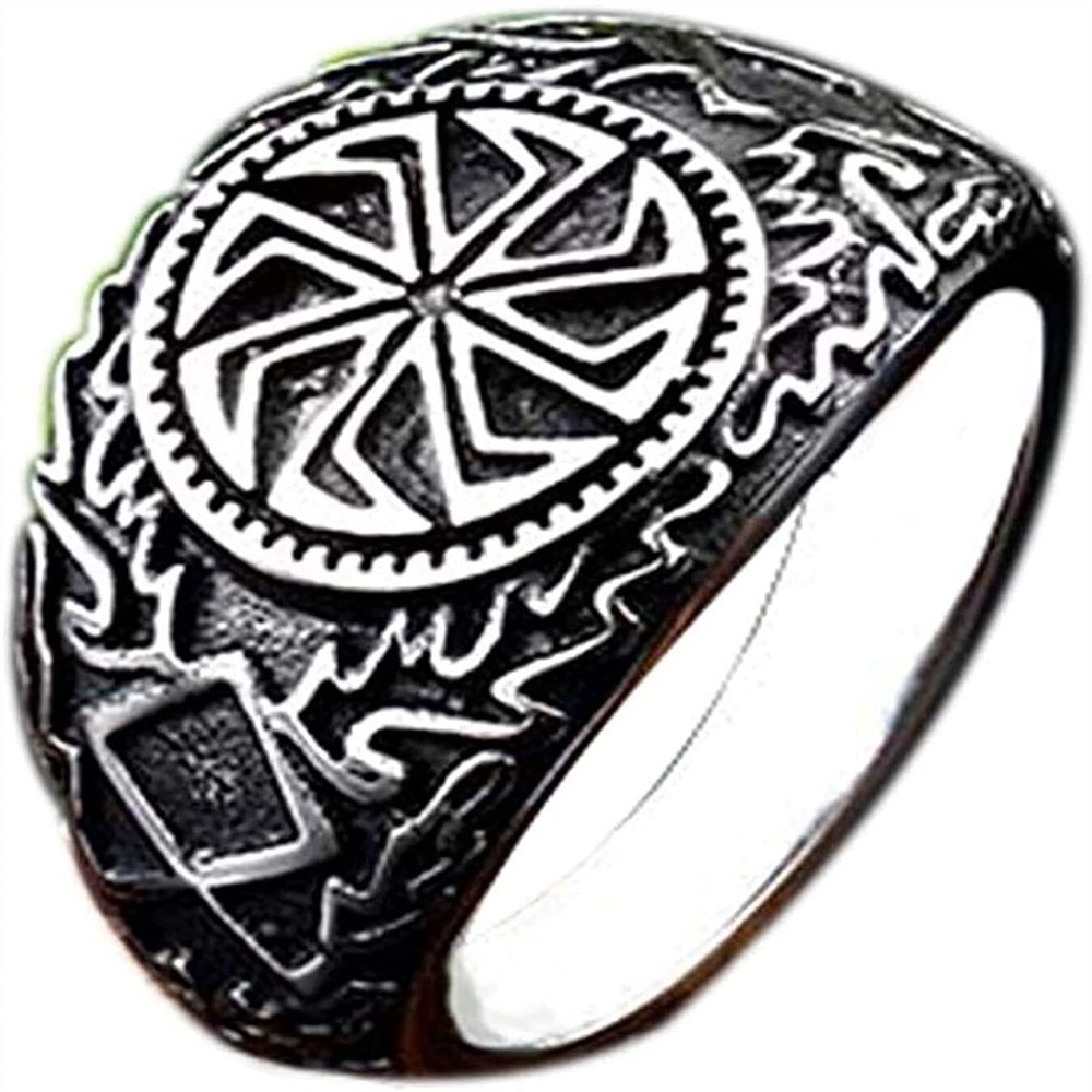 QQTQQ Nose Viking for Men Scandinavian Warrior Slavic Sonnenrad Runic Amulet Stainless Steel Ring (Ring_Size : 10)