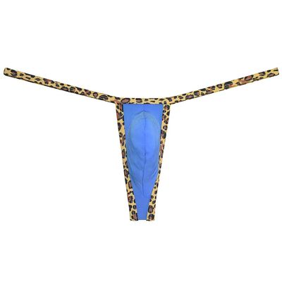 Botmois Sexy Men's Bordered Slim Thong Underwear Soft String Ice Silk Hipster Bulge Pouch G-string Blue L
