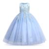 MYRISAM Girls Embroidered Lace Flower Dress Sleeveless Wedding Party Prom Princess Birthday Pageant Evening Long Tulle Gown Sky Blue 6-7T view 1