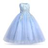 MYRISAM Girls Embroidered Lace Flower Dress Sleeveless Wedding Party Prom Princess Birthday Pageant Evening Long Tulle Gown Sky Blue 6-7T view 2