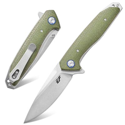 Eafengrow EF972 Folding Knife, D2 Steel Blade Micarta Handle Pocket Knife Folder for Outdoor Camping Hiking Working EDC Tool Knife(army green)