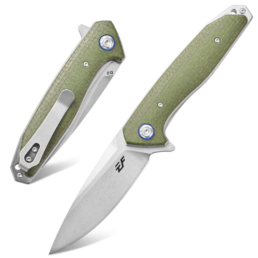 Eafengrow EF972 Folding Knife, D2 Steel Blade Micarta Handle Pocket Knife Folder for Outdoor Camping Hiking Working EDC Tool Knife(army green)