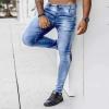 Maiyifu-GJ Mens Skinny Slim Fit Jeans Lightweight Comfy Stretch Denim Pencil Pants Retro Washed Tapered Leg Jean Trousers (Light Blue,3X-Large) view 2