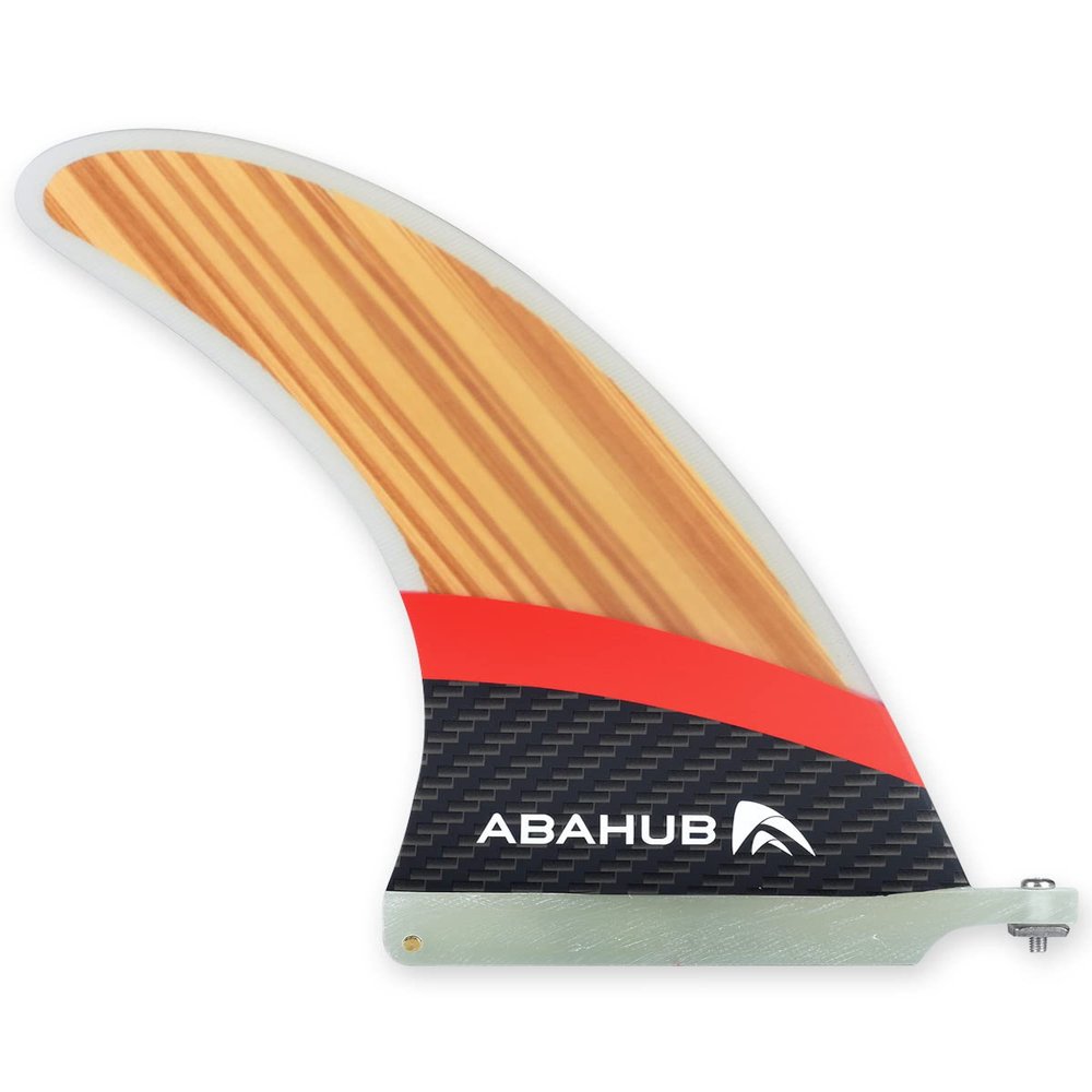 Abahub 9'' SUP Single Center Fin with 1 Cross Screw, Fiberglass+Teak Veneer 9 inch SUP Replacement Fins for Surfboard, Stand-up Paddle Board, Longboard, Fiberglass with Teak Veneer
