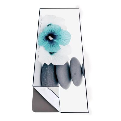 QiyI Yoga Towel with Travel Bag, Microfiber Mat-Sized Hot Yoga Towels, Non Slip Blanket with Corner Pockets, Quick Dry Mat Towel for Bikram, Pilates, Fitness - 70"x26", Pebbles & Blue White Flowers