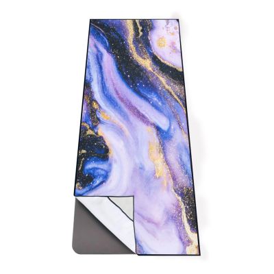 QiyI Yoga Mat Towel with Corner Pockets, Non Slip Sweat Absorbent Hot Yoga Towels, Soft Yoga Blankets with Travel Bag, Skidless Mat Cover for Workout, Gym, Fitness - 70"x26", Purple & Pink Grain