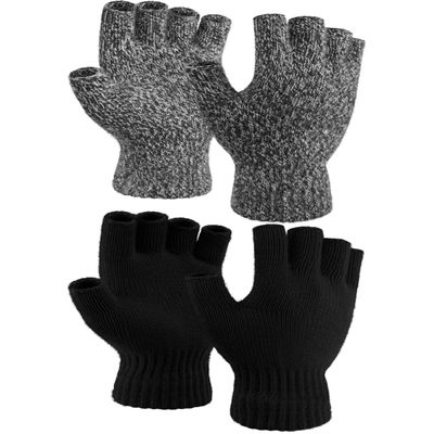 Cooraby 2 Pairs Thick Fingerless Gloves Warm Half Finger Glove Working Running Typing Driving Winter Knitted for Men Women