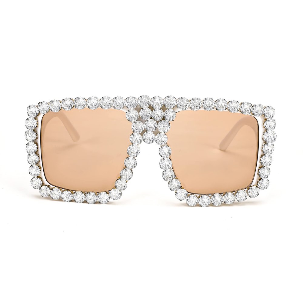 FEISEDY Oversized Square Sunglasses for Women with Sparkling Rhinestone Thick Shield Sun glasses B2916