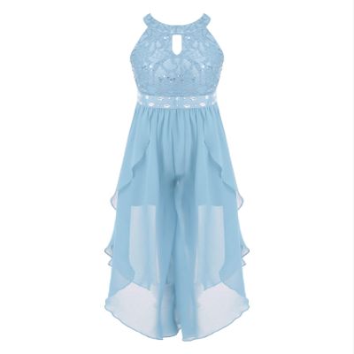 YOOJIA Kids Girls Sleeveless Sequined Lace Birthday Party Flower Girl Dress Shiny Rhinestone Formal Dance Romper Gown Sky Blue C 16 Years