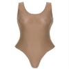 Loloda Women's One Piece Glossy Bodysuit High Cut Swimsuit Bikini Thongs Gym Yoga Sports Leotard Coffee Medium view 2