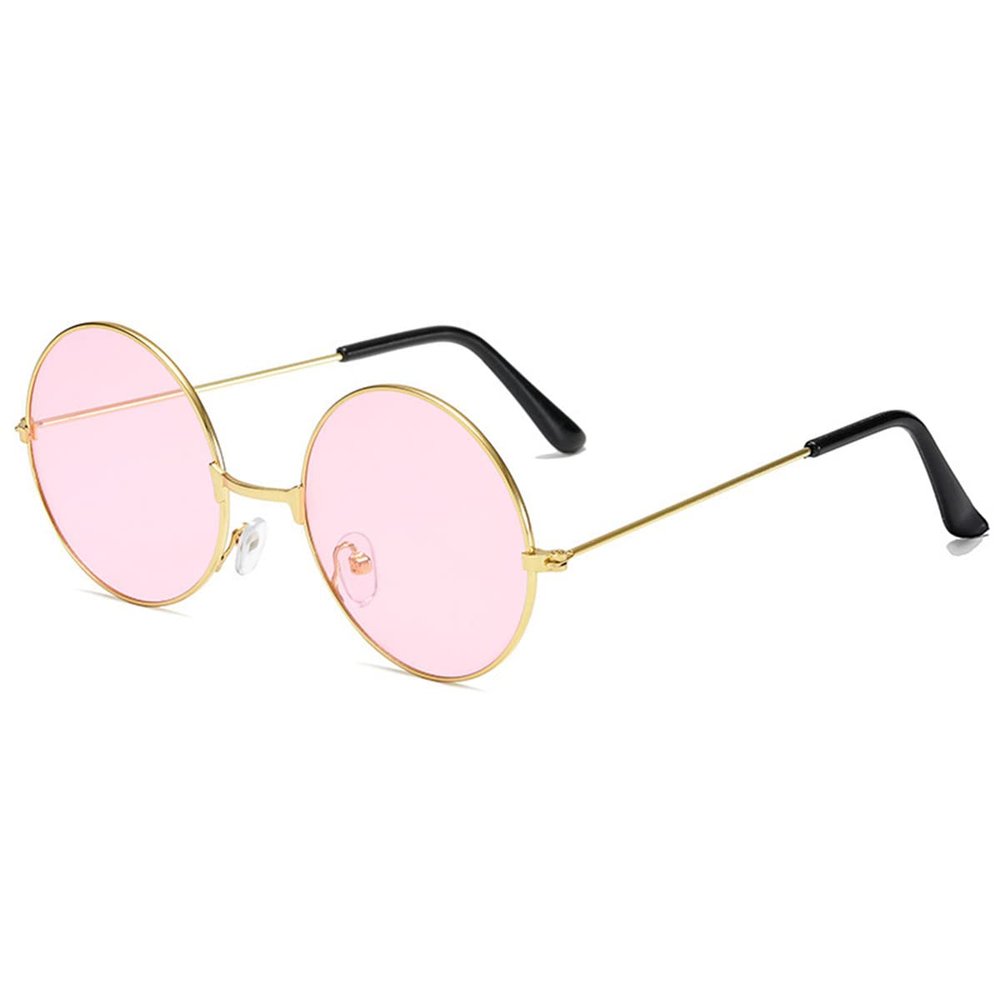 AISIBO Pink Round Hippie Glasses, Round Sunglasses Hippie and Sunglasses Glasses, Pink 60's Style Hipster Circle Sunglasses (Pink)