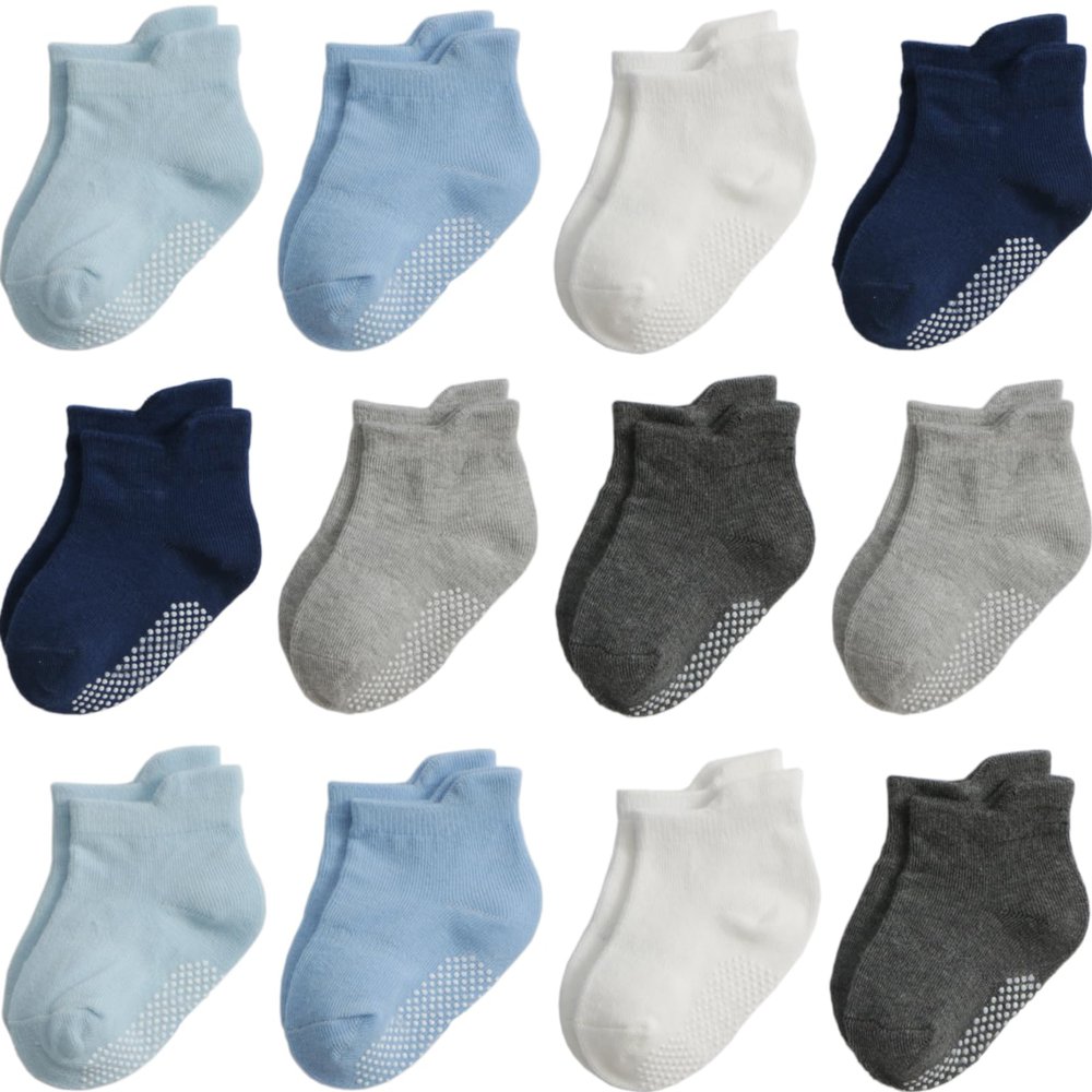 Aroveea Non Slip Grip Ankle Baby Socks 12 Pack for Toddler Boys and Girls Kids,Infant Cute Cotton Baby Socks