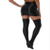 YiZYiF Women's Oil Shiny Smooth Pencil Mini Skirts Silky Stretchy Slim Stockings Bodycon Skirts Set Black Large view 2