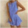 Womens Dresses Summer Casual Tank Dress Solid Sleeveless Crewneck Back Zipper Loose Swing Beach Tshirt Mini Dress Blue view 2